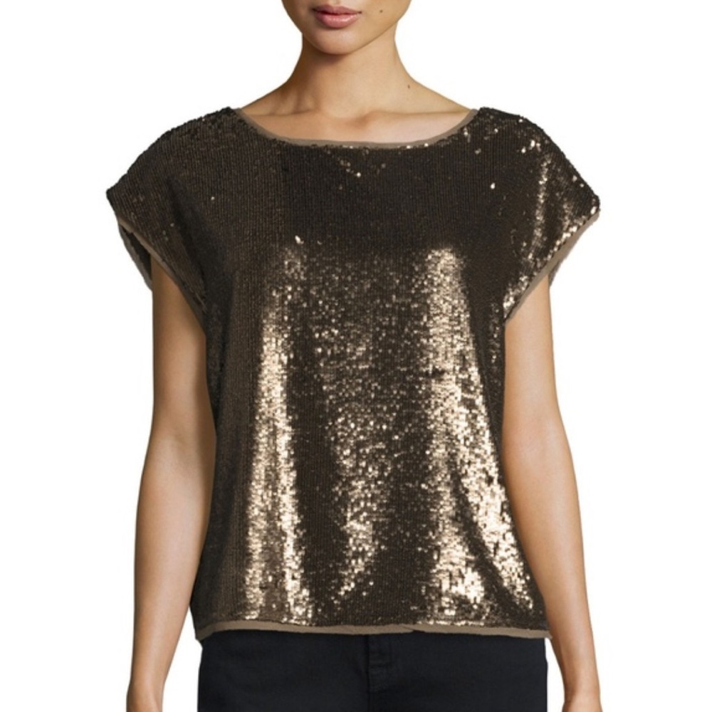 Joie Sequin Sleeveless Top - Gold